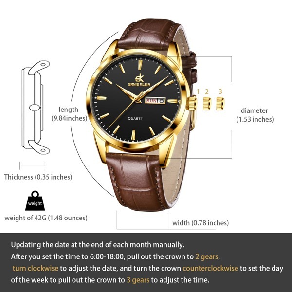 腕時計 メンズ クォーツ ビジネススタイル メンズ腕時計 カレンダー 週表示 ライトアップ 水に強い ゴールド_画像6
