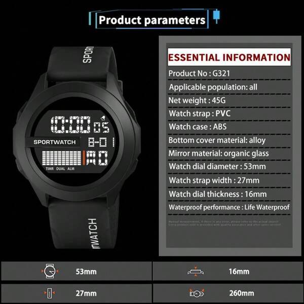 腕時計 メンズ デジタル 1 ピースメンズアウトドア多機能防水発光電子時計_画像4