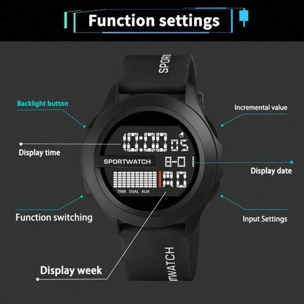 腕時計 メンズ デジタル 1 ピースメンズアウトドア多機能防水発光電子時計_画像6