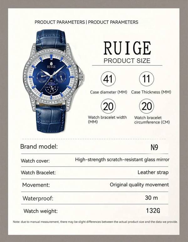 腕時計 メンズ クォーツ スイス品質 メンズ トレンディな腕時計 クォーツ時計 本革 防水 ブルー腕時計_画像2