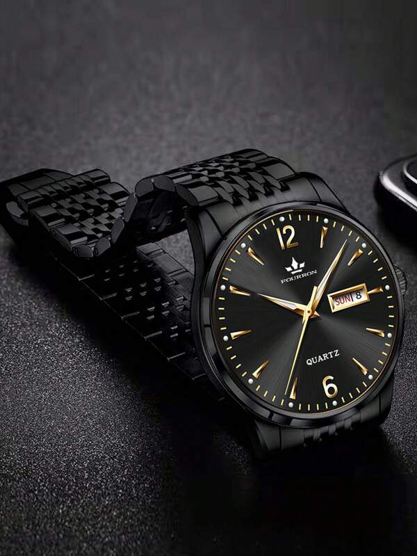 腕時計 メンズ クォーツ 1個 メンズ ブラック ステンレススチール ストラップ カジュアル ラウンド ダイヤル クォーツ ウォッ_画像4
