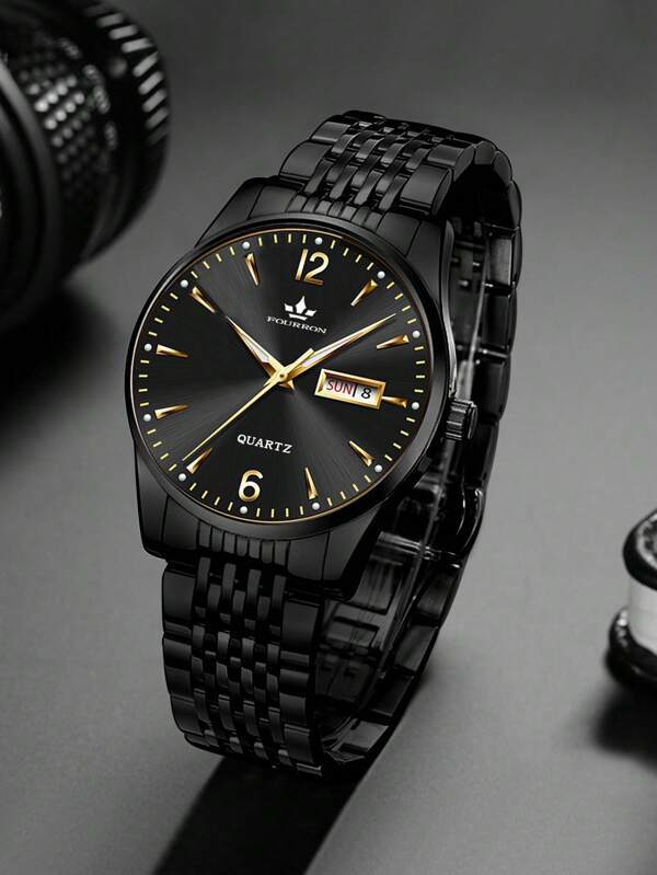 腕時計 メンズ クォーツ 1個 メンズ ブラック ステンレススチール ストラップ カジュアル ラウンド ダイヤル クォーツ ウォッ_画像1