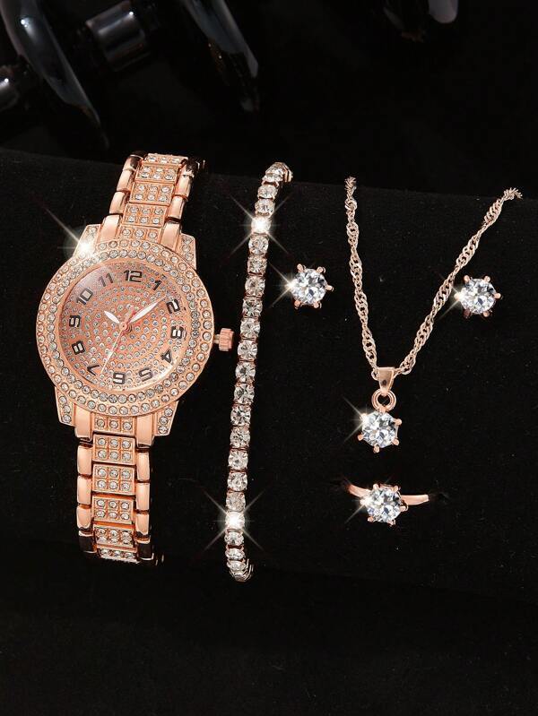 腕時計 レディース セット ネックレス、リング、ブレスレット、イヤリングを備えた6ピース/セットの女性用クォーツ時計_画像1