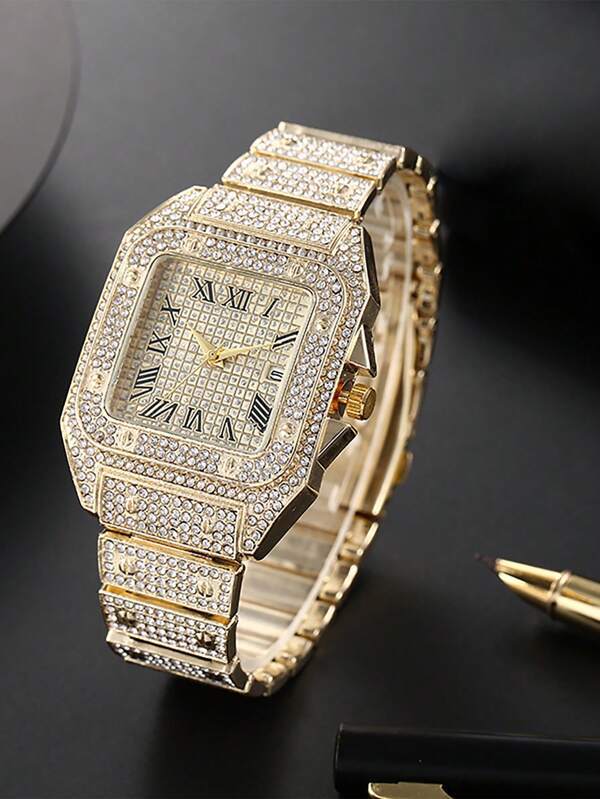 腕時計 レディース セット 1個 エレガント & 豪華な女性用ステンレススチール時計、正方形ローマ数字 & ラインストーン装飾 +_画像4