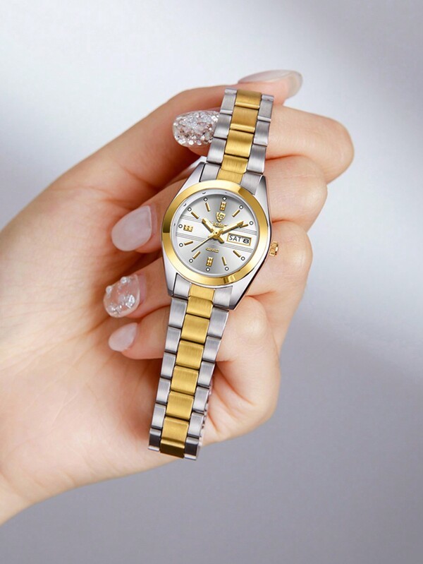 腕時計 ペアウォッチ カレンダー付き 防水 ステンレススチール クォーツ時計 ペア キラキラ装飾 ゴールド&シルバー 2個セット_画像6