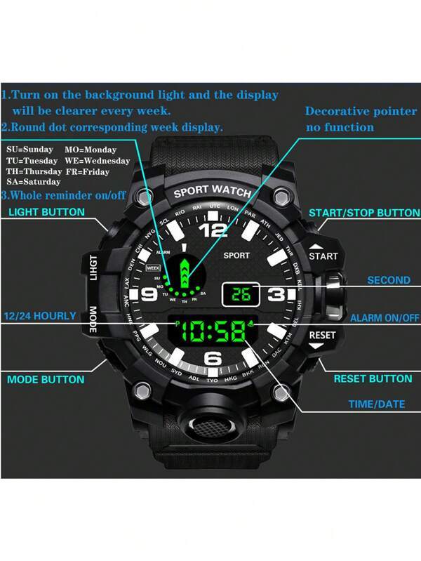 腕時計 メンズ クォーツ 屋外シリコーン防水発光 電子時計スポーツ アナログ デジタル時計_画像7