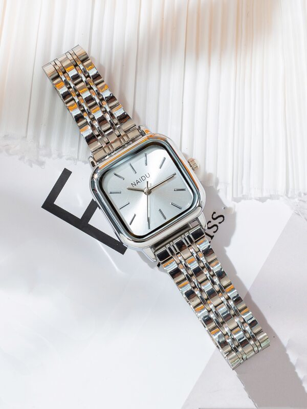 腕時計 レディース セット 1個 女性 シルバー 亜鉛合金 ストラップ カジュアル 四角形 ダイヤルクォーツウォッチ & 1個 ブ_画像3