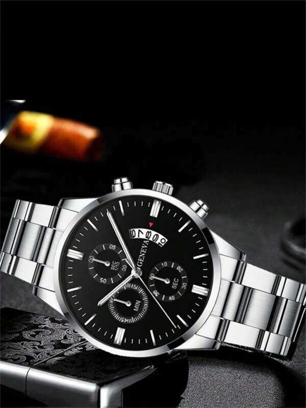 腕時計 メンズ セット ビジネス風 クラシック ステンレス クオーツ 腕時計&ブレスレットセット_画像3