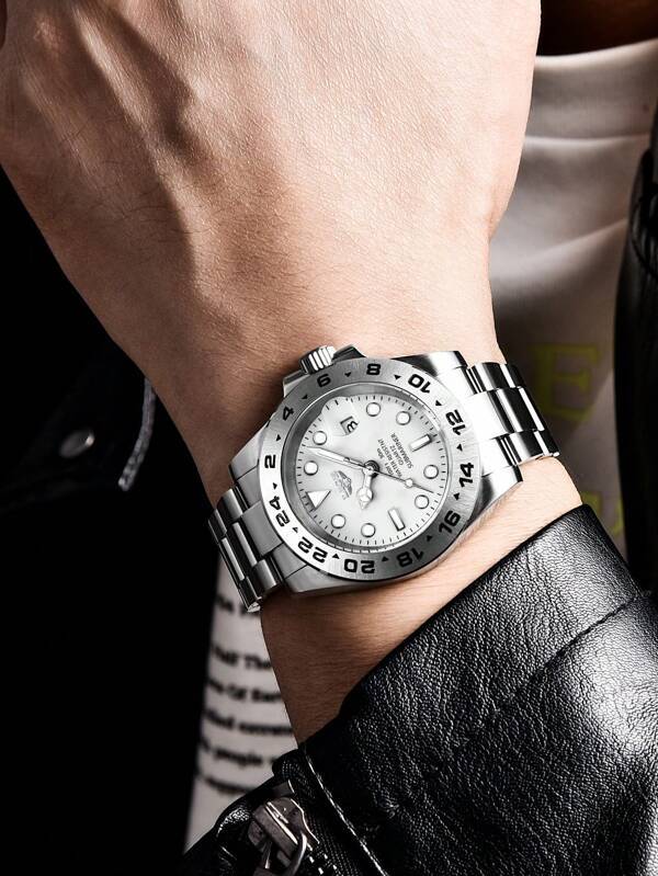 腕時計 メンズ クォーツ 1個 男性 シルバー ステンレス鋼 ストラップ ビジネス 耐水 蛍光 丸い , 用 日常生活 ダイヤルク_画像3