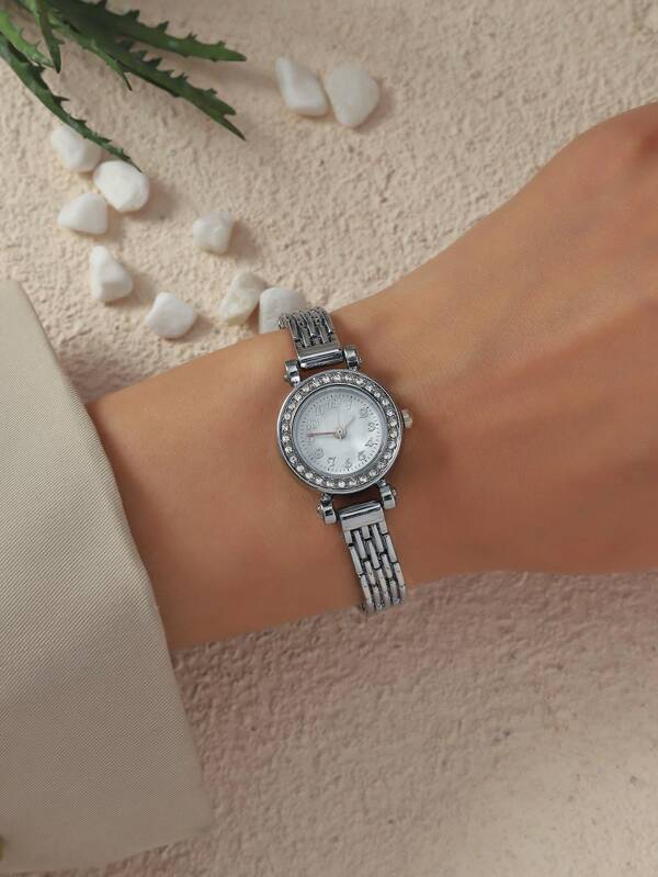 腕時計 レディース クォーツ 女性用 ファッション腕時計 リストウォッチ 銀色 ラインストーン 1本_画像3
