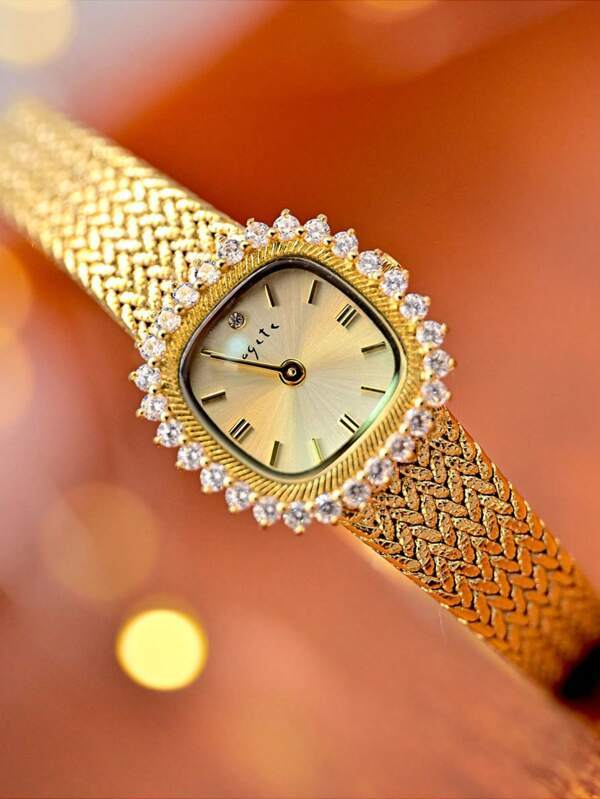 腕時計 レディース クォーツ アンティーク風腕時計 真鍮製 レトロ 宝石付き