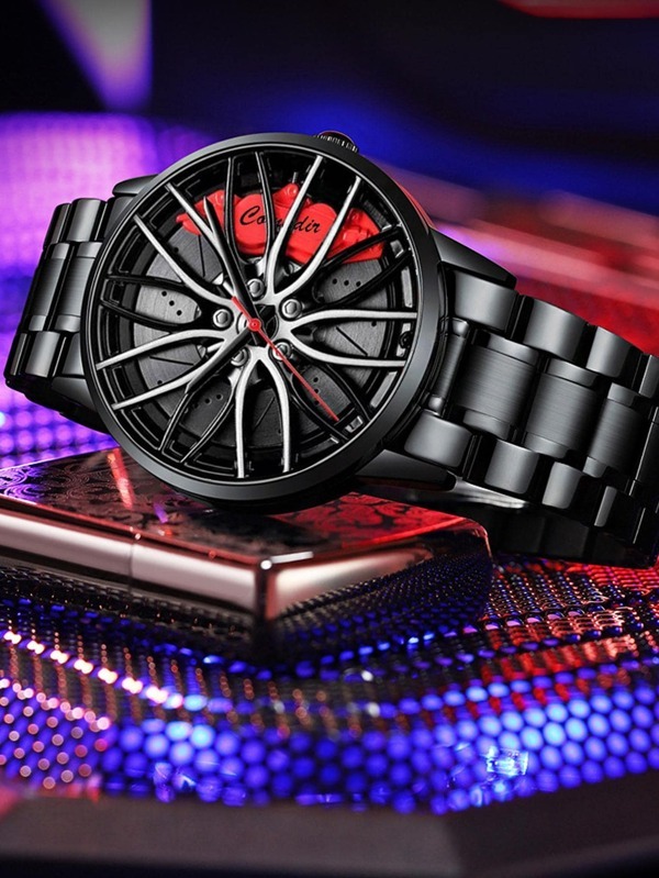 腕時計 メンズ クォーツ 1個 ブラック ステンレス鋼 ストラップ ファッショナブル ラウンド , 日常の装飾用 ダイヤルクォーツ_画像5