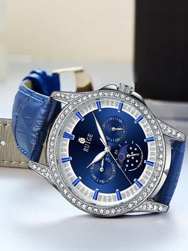 腕時計 メンズ クォーツ スイス品質 メンズ トレンディな腕時計 クォーツ時計 本革 防水 ブルー腕時計_画像6