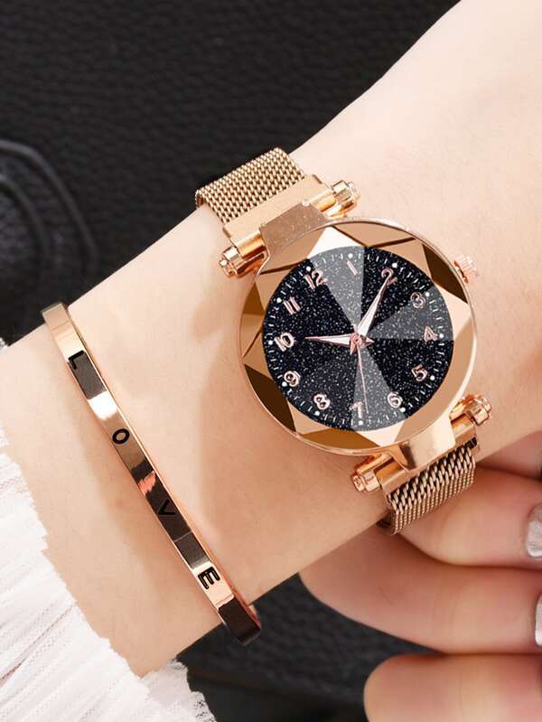 腕時計 メンズ セット アルミニウム アラベスク レディースクオーツ時計＋ブレスレット2個セット_画像1