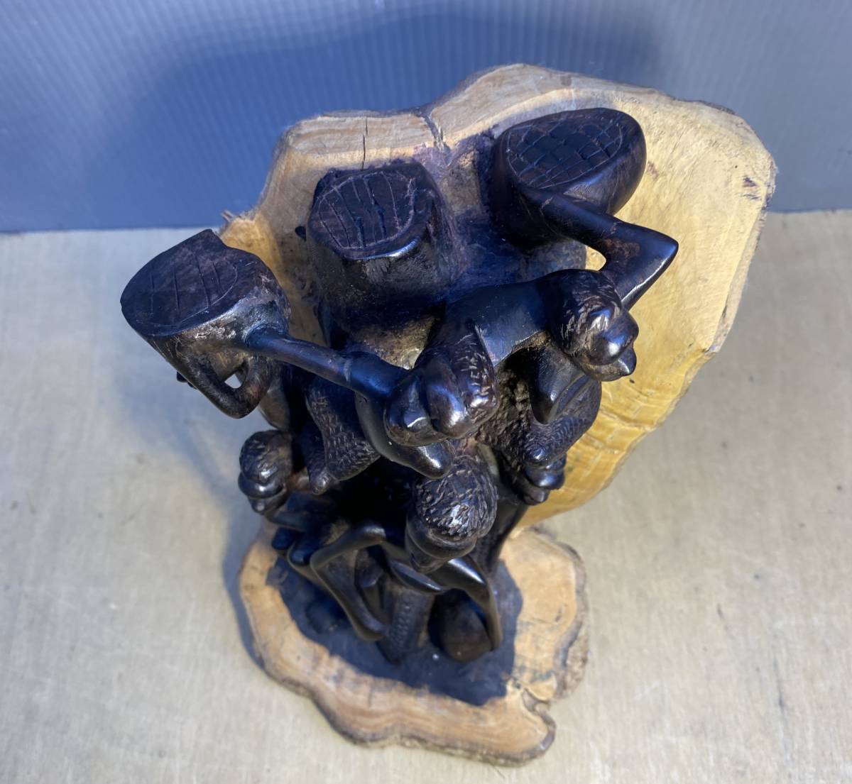 ビニャーゴ464/ アフリカ タンザニア マコンデ 民族 立像 黒檀 彫刻 木彫 高さ22cm 下幅14cm 重さ1.6kg ウジャマー プリミティブ_画像6