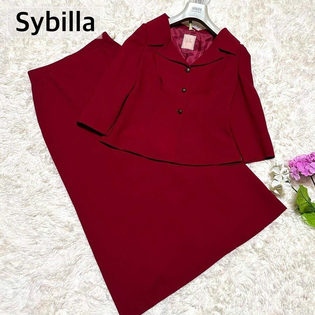 【 極美品 】 Sybilla シビラ セットアップ スーツ ジャケット ロングスカート 上下セット フォーマル セレモニー レッド Lサイズ