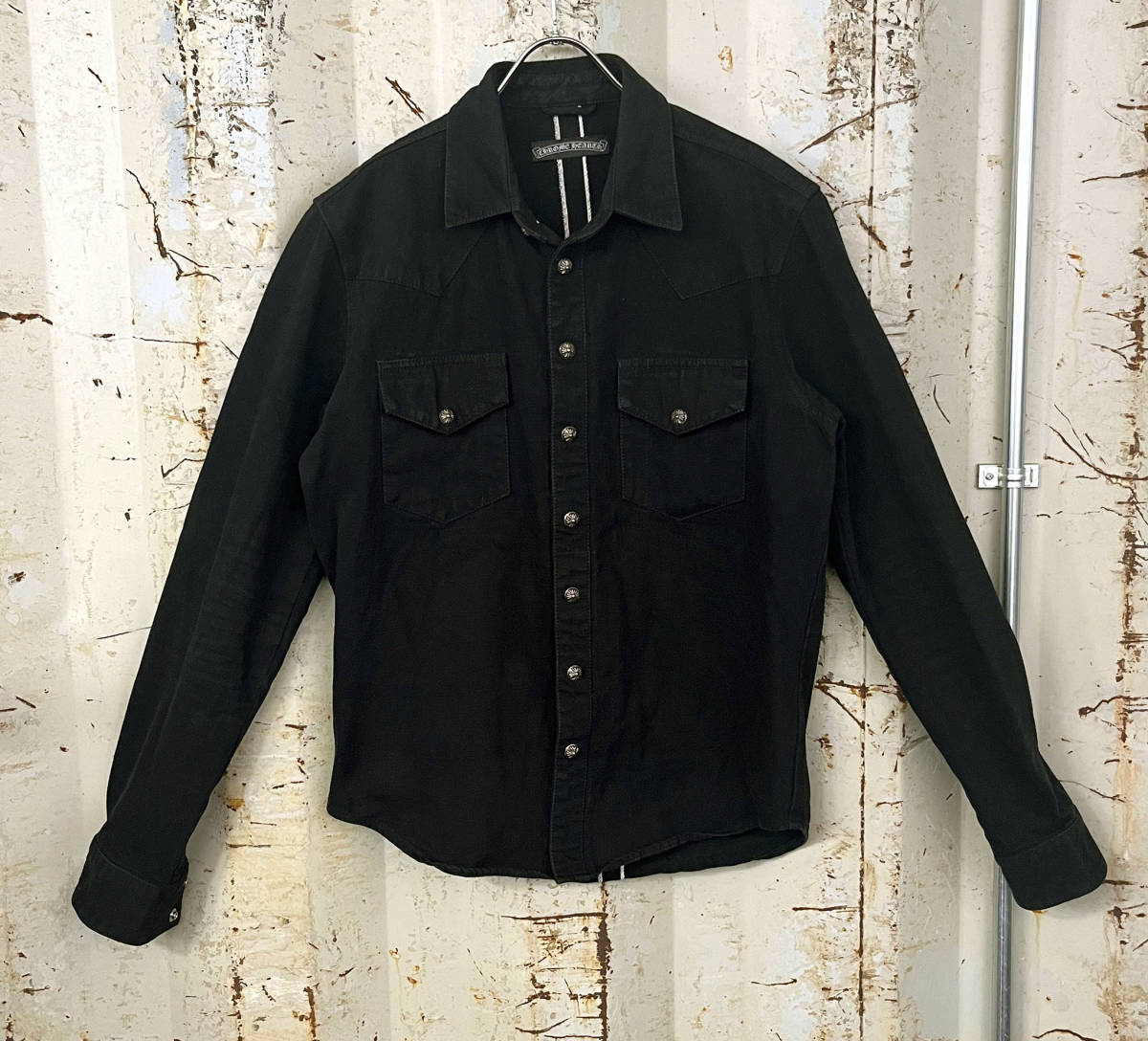 正規店購入◆CHROME HEARTS DENIM WESTERN デニム 袖クロスパッチウエスタンシャツ ジャケット クロスボールボタン_画像1