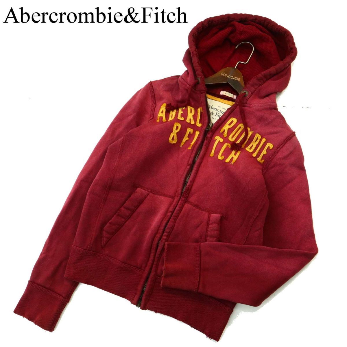 Abercrombie&Fitch アバクロンビー＆フィッチ ダメージ加工★ 裏起毛 スウェット フーディー ジップ パーカー Sz.S　メンズ　A3T13811_B#H_画像1