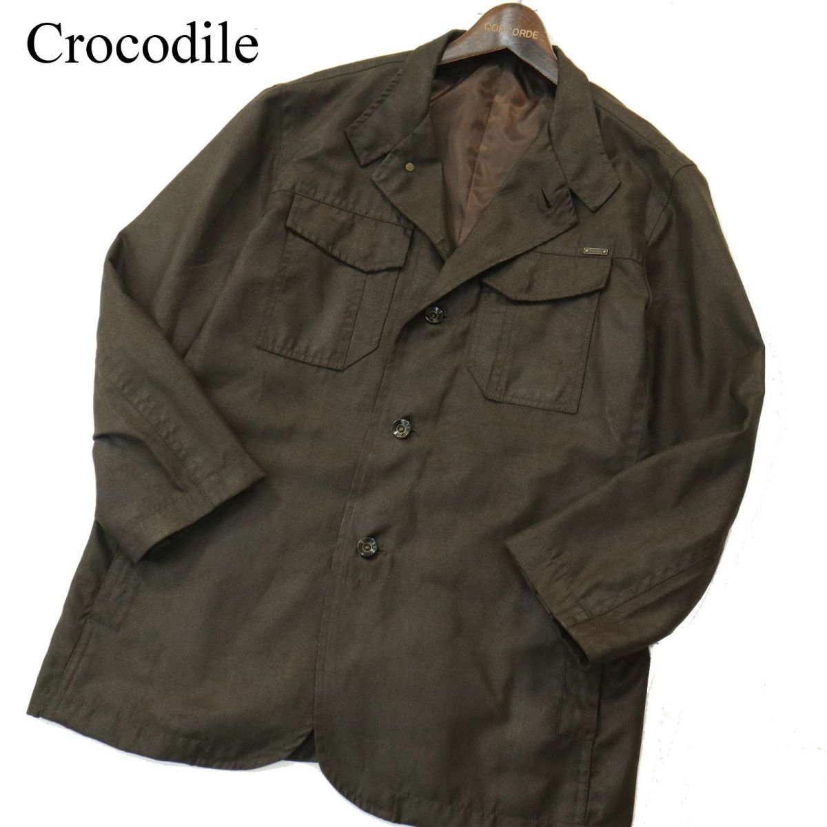 Crocodile クロコダイル 秋冬 ロゴプレート★ フェイク レザー ワーク カバーオール ジャケット Sz.M　メンズ 茶　A3T14007_B#N_画像1