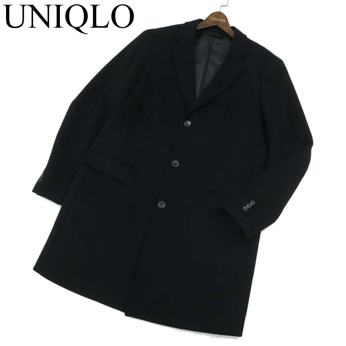 UNIQLO ユニクロ 秋冬 ウール カシミヤ★ チェスター コート Sz.XL　メンズ 黒 大きいサイズ　A3T14104_B#N_画像1