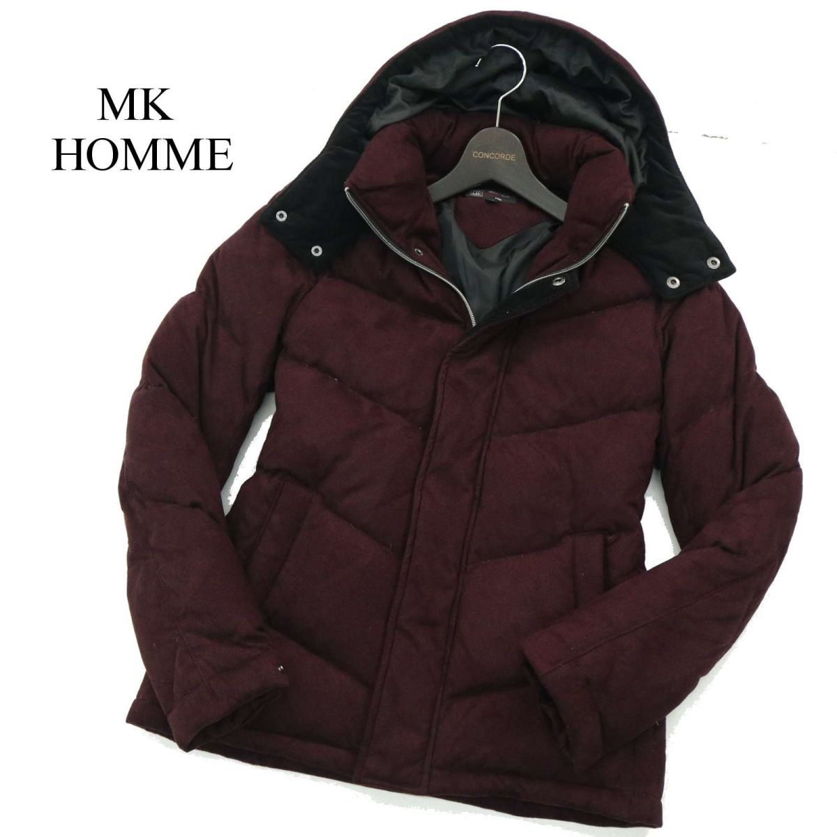 MK HOMME ミッシェルクラン オム 2WAY!! フード着脱可★ ツイード調 フーディー ジップ ダウン ジャケット Sz.46　メンズ　A3T14211_B#N_画像1