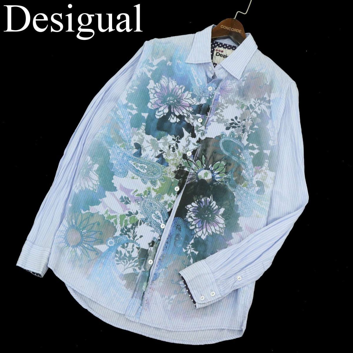 Desigual デシグアル 通年 花柄 フラワー デザイン★ 長袖 ストライプ シャツ Sz.S メンズ A3T15037_C#Cの画像1