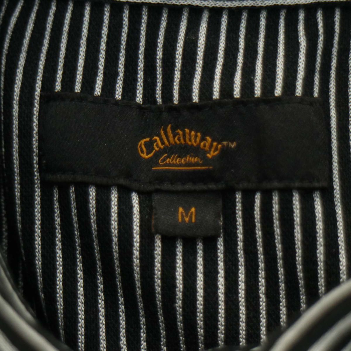 Callaway キャロウェイ 通年 刺繍 ストライプ★ 長袖 ボタンダウン ポロシャツ Sz.M　メンズ 黒 ゴルフ　A3T14989_C#F_画像7