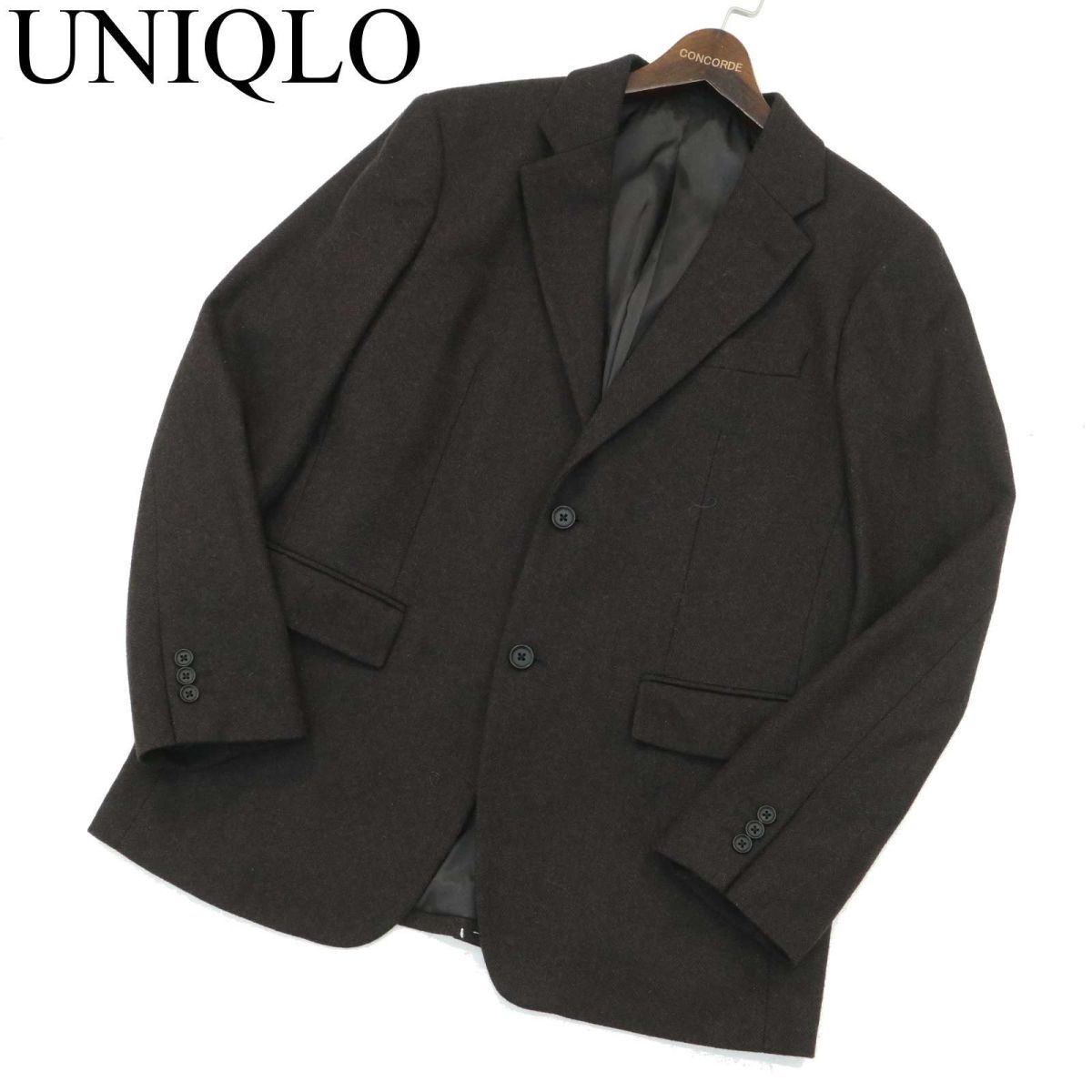 美品 22AW★ UNIQLO ユニクロ 秋冬 ウール ブレンド ヘリンボーン アンコン ツイード テーラード ジャケットSz.L メンズ A3T15046_C#Nの画像1