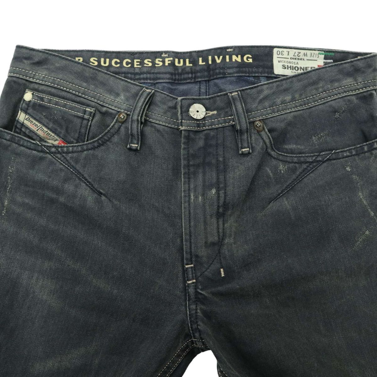 イタリア製★ DIESEL ディーゼル 【SHIONER 0801A】 USED加工 スリム スキニー デニム パンツ ジーンズ Sz.27　メンズ　A3B05797_C#R_画像4