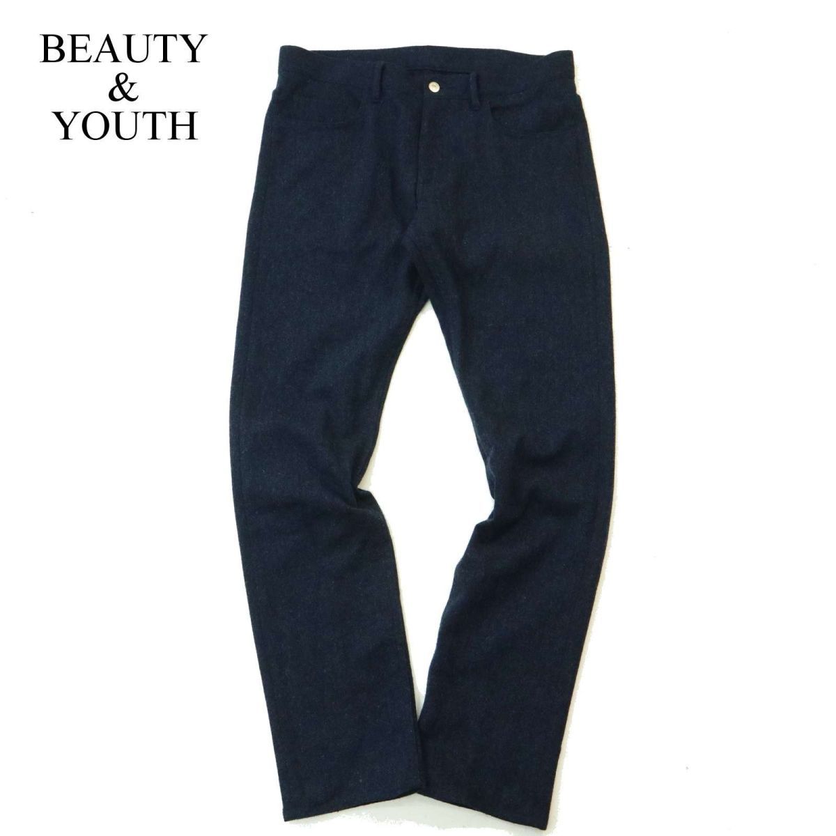 BEAUTY&YOUTH ユナイテッドアローズ 秋冬 BY ホームスパン★ 5P ウール ツイード スリム パンツ Sz.XL　メンズ ネイビー　A3B05883_C#Q_画像1