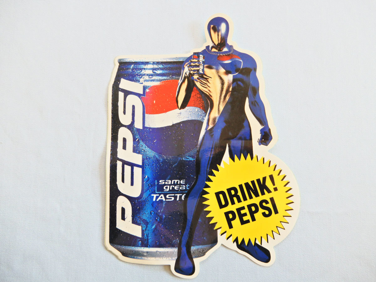 初代プレイステーションのキャラクターとして誕生した ペプシマン DRINK!PEPSI 販促用ステッカー 長期保管 倉庫在庫放出！_画像1