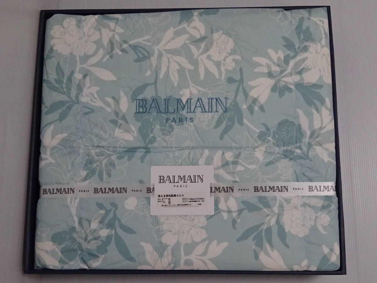 未使用 保管品 BALMAIN PARIS バルマン 洗える羽毛肌掛ふとん 150×210cm ブルー系 ダウン フェザー 大津コーポレーションの画像2
