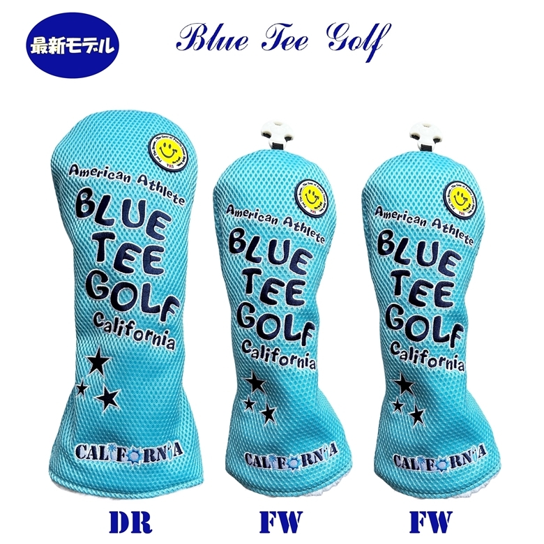 ■送料無料 オークション【3PB:サックス】ブルーティーゴルフ【メッシュ スマイル】3本セット販売(B)カバー BLUE TEE GOLF DHC-007_画像1
