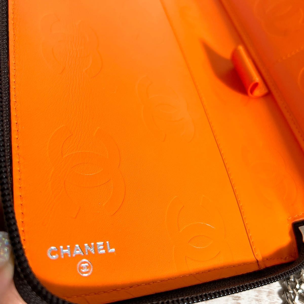 1円〜★本物★CHANEL シャネル ココマーク ラム カンボン ジッピーオーガナイザー 長財布 ブラウン オレンジ ファスナー長財布【美品】_画像5