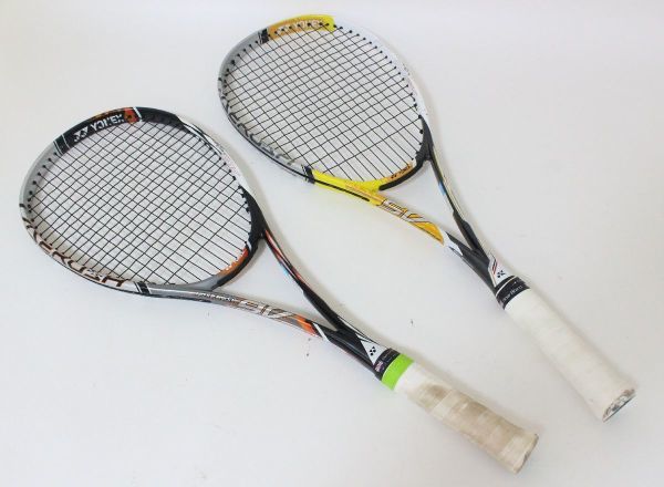 ○ YONEX ソフトテニス ラケット LASERUSH 9V ＆ 5V 2本セット ○MOF08267 レーザーラッシュ LR9V LR5V オレンジ イエロー 軟式 ヨネックス_画像1