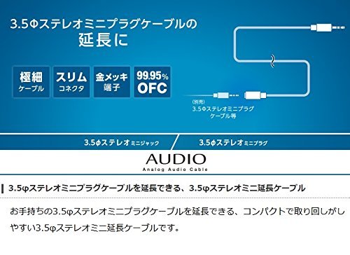 エレコム ステレオミニプラグ用延長ケーブル 金メッキ仕様 3.5φメス-3.5φオス ブラック 3m DH-MPJN30_画像3