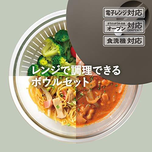 和平フレイズ 電子レンジOK 耐熱ガラス ボウル&ざる セット 18cm 蓋付 時短 調理 レシピ付 マジカリーノ RE-7268_画像2