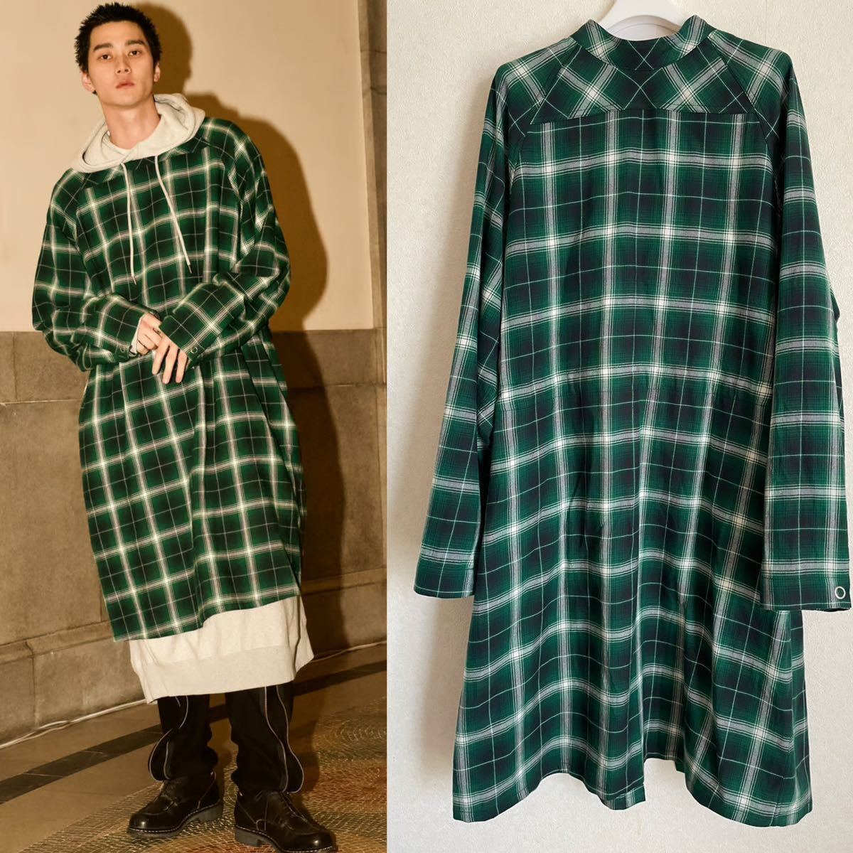 ソロイスト medical gown shirt (ombre check) / green 完売サイズ44