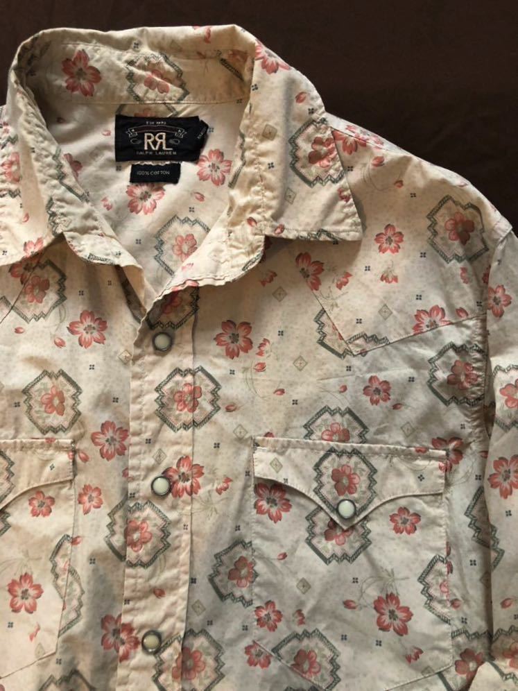 【希少】極美品 RRL FLORAL NATIVE WESTERN SHIRT ダブルアールエル フローラル 桜 総柄 ネイティブ ウエスタンシャツ シャツ M