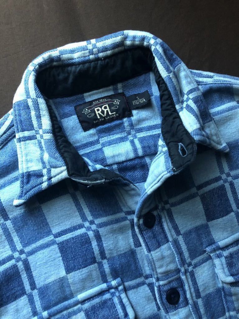 【名作】美品 RRL INDIGO JACQUARD WORK SHIRTS ダブルアールエル インディゴ ジャガード織り シャツジャケットフランネル シャツ S_画像3