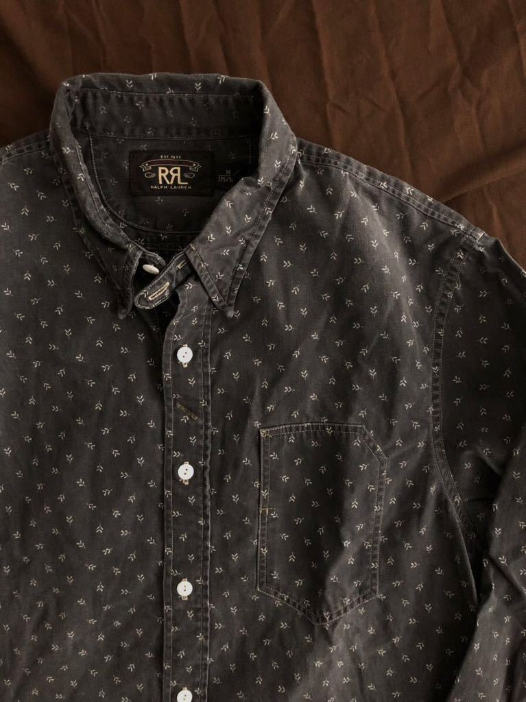 【希少】極美品 RRL BLACK INDIGO WORK SHIRT ダブルアールエル ブラック インディゴ 総柄 抜染 ワーク シャツ ラルフローレン M_画像1