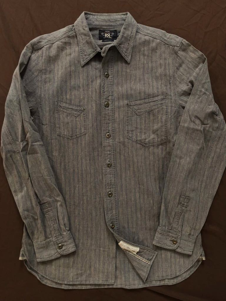 【傑作】極美品 RRL STRIPE WORK SHIRT ダブルアールエル ガチャポケ 杢 ストライプ ワーク ヴィンテージ シャツ M_画像3