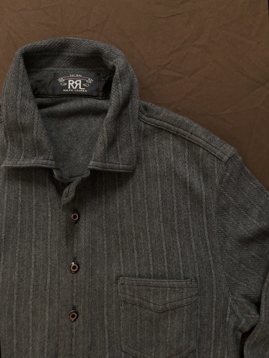 【傑作】美品 RRL WOOVEN STRIPE PULLOVER WORK SHIRTS ダブルアールエル メタルボタン ストライプ ジャガード 杢 ワーク シャツ XS_画像1