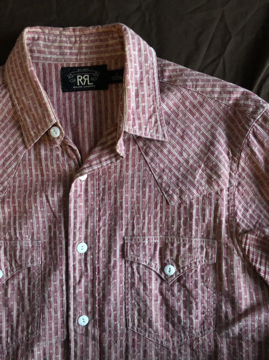 【名作】極美品 RRL CALICO STRIPE WESTERN SHIRT ダブルアールエル 総柄 キャリコ レッド ストライプ ウォバッシュ ウエスタン シャツ S_画像1