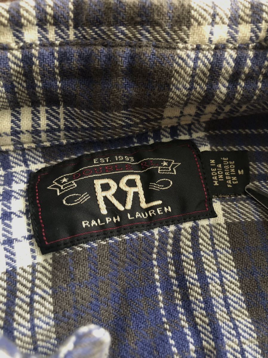 【傑作】極美品 RRL FLANNEL PLAID CHECK SHIRT ダブルアールエル プレイド チェック フランネル シャツ ラルフローレン M_画像3