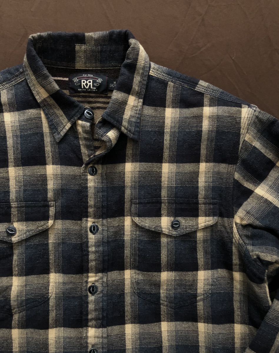 【傑作】極美品 RRL OMBRE PLAID WORK SHIRT ダブルアールエル オンブレ プレイド ブランケット メタルボタン シャツ ジャケット 激渋 M_画像2