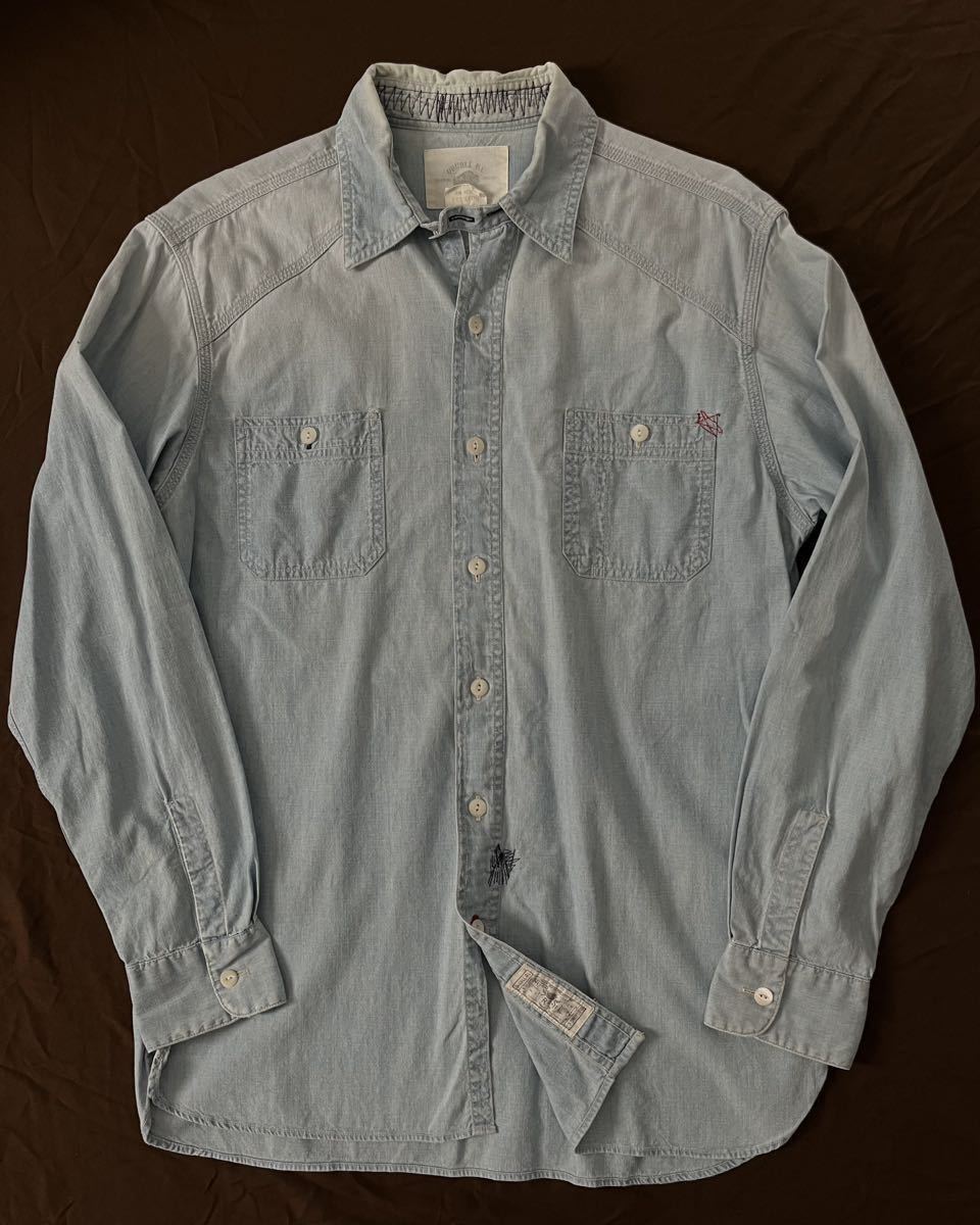 【希少】美品 RRL REPAIRED INDIGO SHAMBLEY SHIRT ダブルアールエル インディゴ リペア シャンブレー シャツ M_画像2