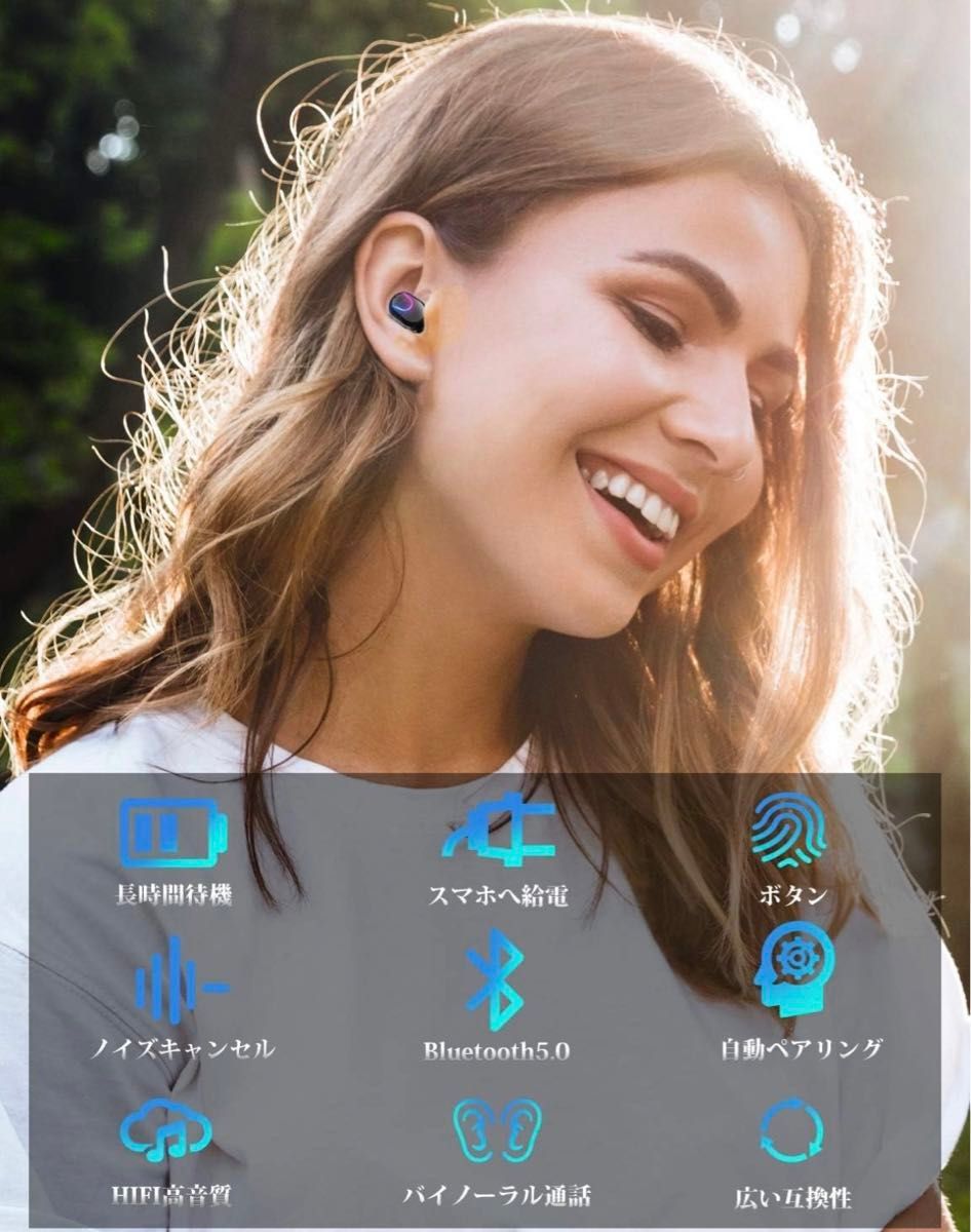 Bluetooth  ワイヤレスイヤホン 両耳  通話 マイク内蔵 IPX5防水