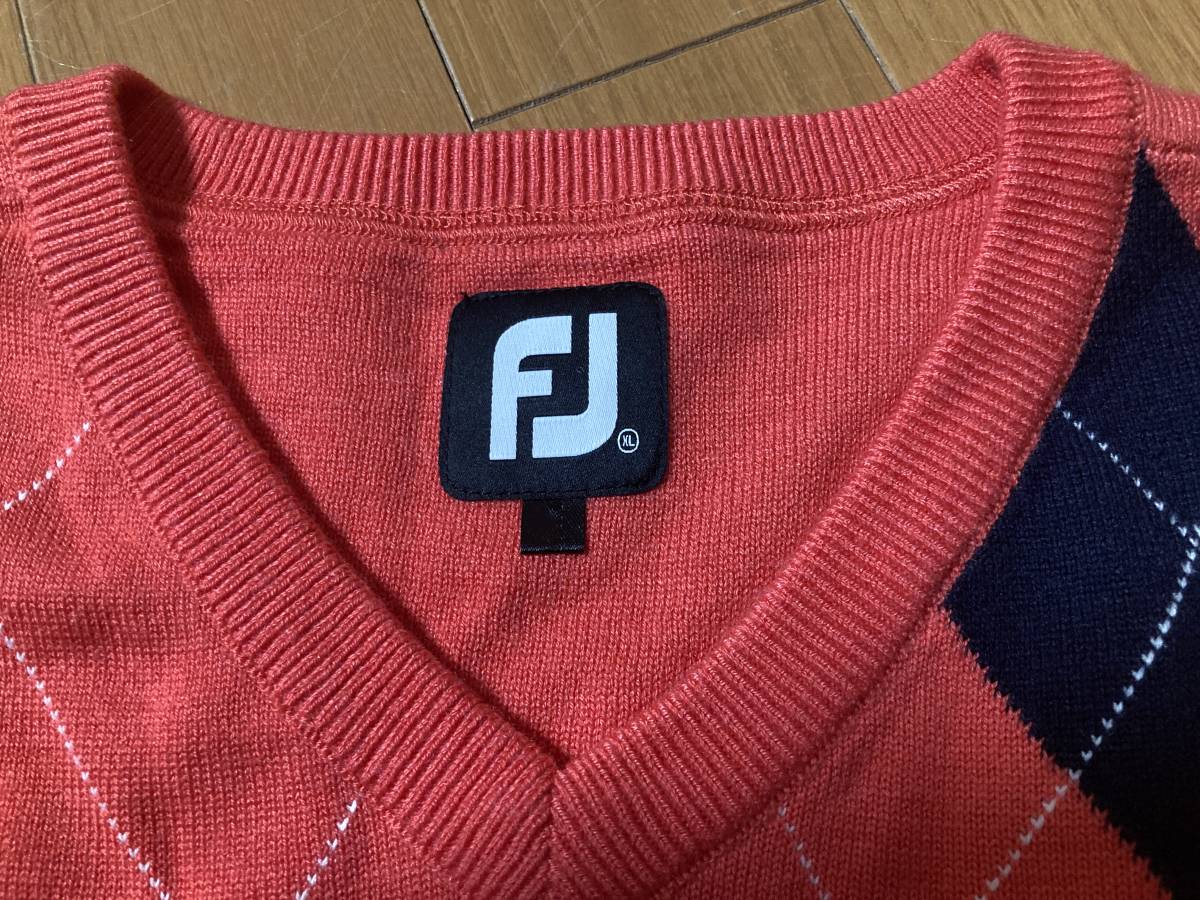 ★美中古 FootJoy フットジョイ FJ アーガイル柄 ウールミックス ニット ベスト L ピンク系 セーター ゴルフウエア_画像3