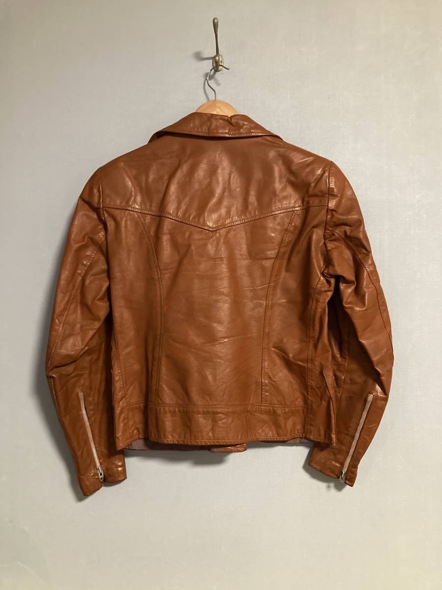 ★～70s ビンテージ Brimaco ブリマコ レザー ライダースジャケット 14 カナダ製 LIGHTNINGZIP キャメルブラウン　MADE IN CANADA_画像2